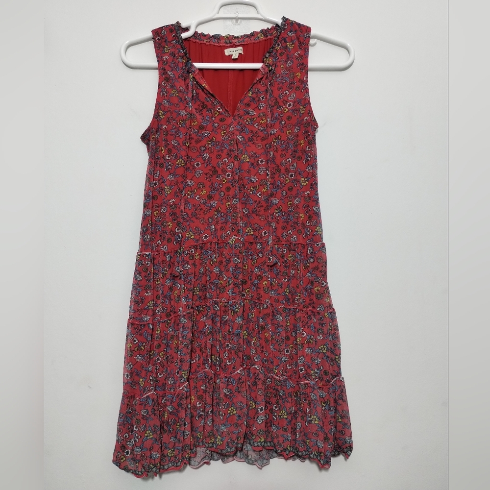 Max Studio Women's S Red Floral Tierred Dress Boho